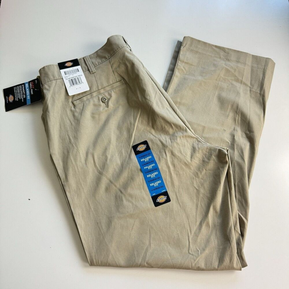 Dickies Women Khaki Relaxed Fit Straight Leg Pant 18 Stretch Twill Work Normcore
